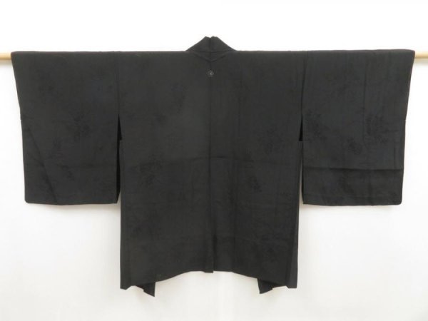 Photo1: 5216T01z270 Vintage Japanese Kimono Silk See through HAORI Flowers Black (1)