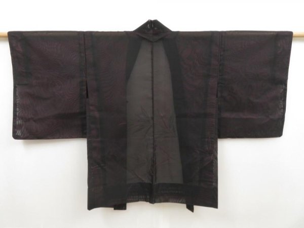 Photo1: 5216T02z260 Vintage Japanese Kimono Silk See through HAORI Bamboo grass Black (1)