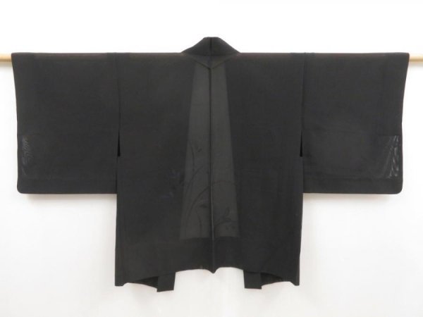Photo1: 5216T03z260 Vintage Japanese Kimono Silk See through HAORI Flower Black (1)