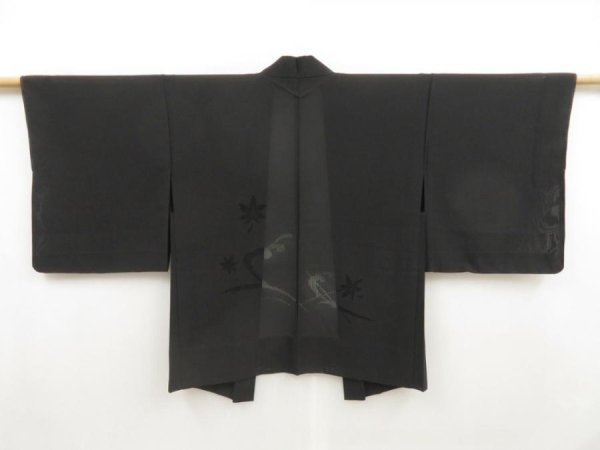 Photo1: 5216T05z300 Vintage Japanese Kimono Silk See through HAORI Maple Black (1)