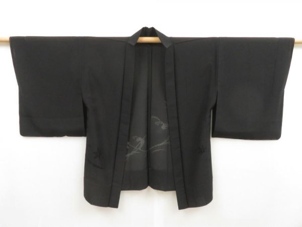 Photo5: 5216T05z300 Vintage Japanese Kimono Silk See through HAORI Maple Black (5)