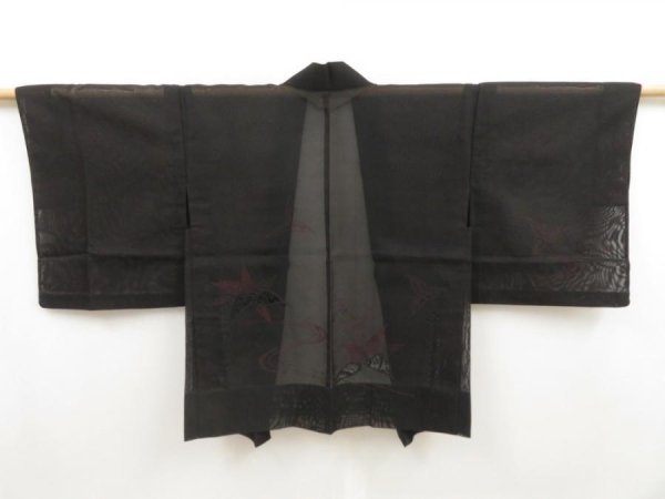 Photo1: 5216T06z280 Vintage Japanese Kimono Silk See through HAORI Leaf Black (1)