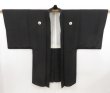Photo1: 5216T09z660 Vintage Japanese Kimono Silk Men's HAORI Plain Black (1)