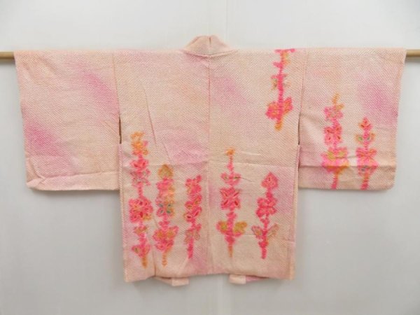 Photo1: 5216T10z450 Vintage Japanese Kimono Silk SHIBORI HAORI Flower Pink (1)