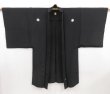 Photo1: 5216T12z560 Vintage Japanese Kimono Silk Men's HAORI Plain Black (1)