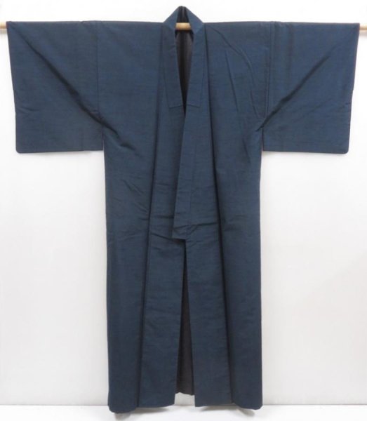 Photo1: 5216T13z990 Vintage Japanese Kimono Silk Men's  Plain Blue-Gray (1)