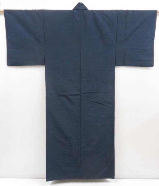 Photo4: 5216T13z990 Vintage Japanese Kimono Silk Men's  Plain Blue-Gray (4)
