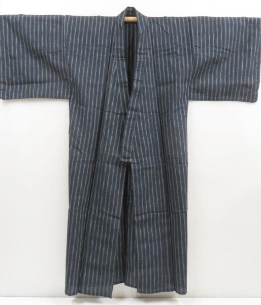 Photo1: 5217T01z420 Vintage Japanese Kimono Cotton Men's  YUKATA Navy-Gray (1)