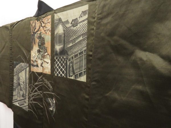 Photo2: 5217T06z640 Vintage Japanese Kimono Silk Men's HAORI Samurai Black (2)