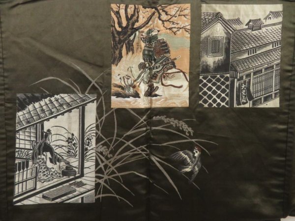 Photo4: 5217T06z640 Vintage Japanese Kimono Silk Men's HAORI Samurai Black (4)