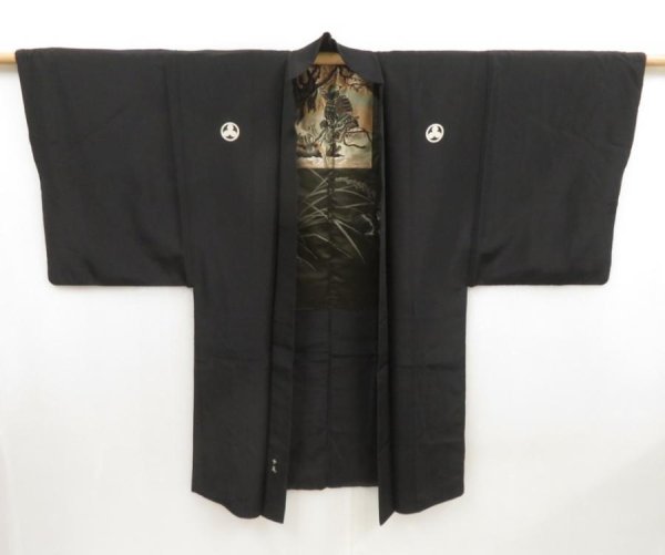 Photo7: 5217T06z640 Vintage Japanese Kimono Silk Men's HAORI Samurai Black (7)