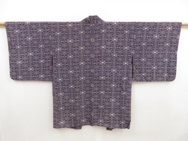 Photo1: 5217T10z480 Vintage Japanese Kimono Silk HAORI  Navy-Purple (1)