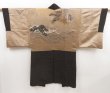 Photo1: 5217T11z540 Vintage Japanese Kimono Silk Men's HAORI Eagle Dark brown (1)