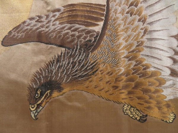 Photo2: 5217T11z540 Vintage Japanese Kimono Silk Men's HAORI Eagle Dark brown (2)