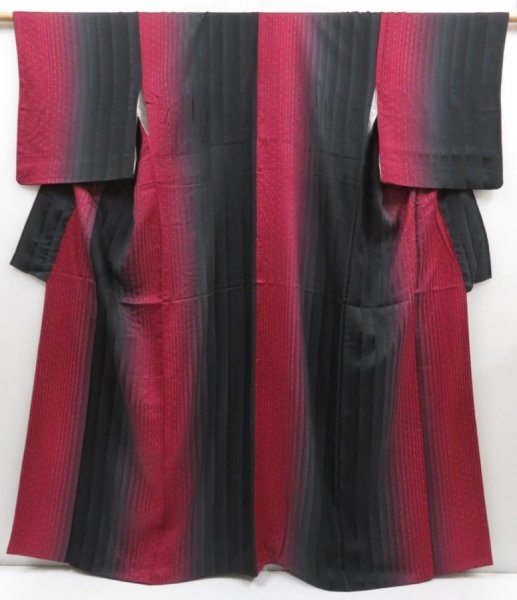 Photo1: 5217T12z930  Japanese Kimono Silk KOMON Hemp Wine red (1)