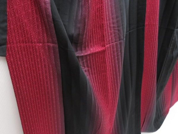 Photo3: 5217T12z930  Japanese Kimono Silk KOMON Hemp Wine red (3)