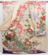 Photo1: 5217T13z1160 Vintage Japanese Kimono Silk FURISODE Peacock Off-white (1)
