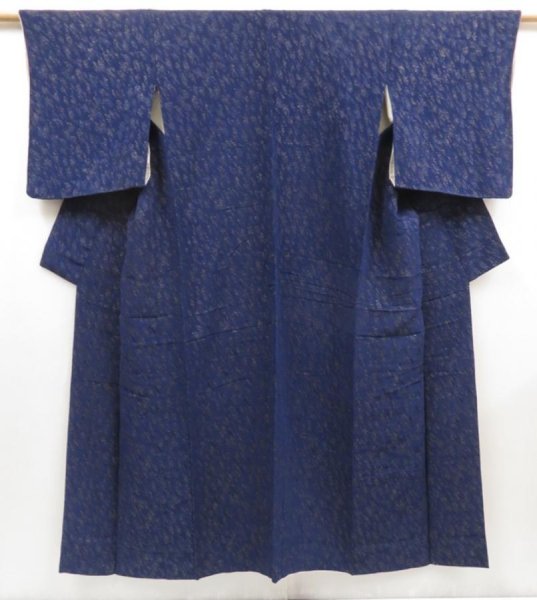 Photo1: 5217T14z900 Vintage Japanese Kimono Silk URUSHI KOMON  Navy (1)