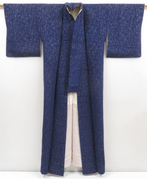 Photo8: 5217T14z900 Vintage Japanese Kimono Silk URUSHI KOMON  Navy (8)