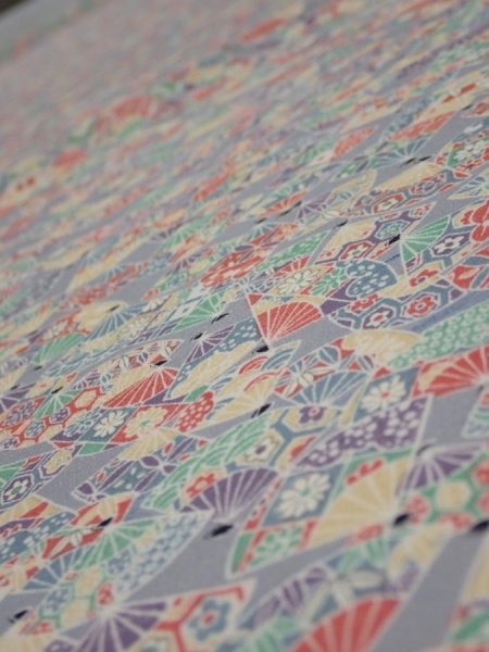 Photo4: 2P02z60  Japanese Kimono Silk  FABRIC Folding fan Light gray 44.5x14.8 (4)