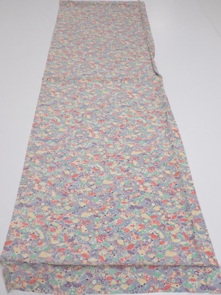 Photo5: 2P02z60  Japanese Kimono Silk  FABRIC Folding fan Light gray 44.5x14.8 (5)