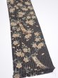 Photo2: 2P10z30  Japanese Kimono Crepe Silk  FABRIC Sakura Black-Gray 37.0x6.9 (2)