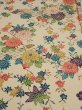 Photo1: 2Q01z60  Japanese Kimono Silk  FABRIC Flowers Light brown 41.7x14.2 (1)