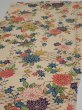 Photo3: 2Q01z60  Japanese Kimono Silk  FABRIC Flowers Light brown 41.7x14.2 (3)