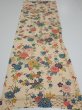 Photo5: 2Q01z60  Japanese Kimono Silk  FABRIC Flowers Light brown 41.7x14.2 (5)