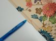 Photo6: 2Q01z60  Japanese Kimono Silk  FABRIC Flowers Light brown 41.7x14.2 (6)