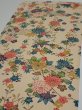 Photo3: 2Q02z60  Japanese Kimono Silk  FABRIC Flowers Light brown 41.7x14.4 (3)