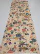 Photo5: 2Q02z60  Japanese Kimono Silk  FABRIC Flowers Light brown 41.7x14.4 (5)