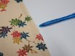 Photo6: 2Q02z60  Japanese Kimono Silk  FABRIC Flowers Light brown 41.7x14.4 (6)