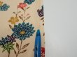 Photo7: 2Q02z60  Japanese Kimono Silk  FABRIC Flowers Light brown 41.7x14.4 (7)