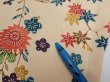 Photo8: 2Q02z60  Japanese Kimono Silk  FABRIC Flowers Light brown 41.7x14.4 (8)