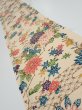Photo1: 2Q07z50  Japanese Kimono Silk  FABRIC Flowers Light brown 59.8x7.7 (1)