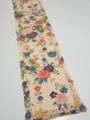 Photo2: 2Q08z50  Japanese Kimono Silk  FABRIC Flowers Light brown 60.2x7.7 (2)