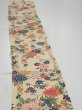 Photo3: 2Q08z50  Japanese Kimono Silk  FABRIC Flowers Light brown 60.2x7.7 (3)