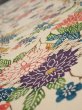 Photo4: 2Q08z50  Japanese Kimono Silk  FABRIC Flowers Light brown 60.2x7.7 (4)