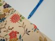 Photo5: 2Q08z50  Japanese Kimono Silk  FABRIC Flowers Light brown 60.2x7.7 (5)