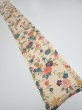 Photo6: 2Q08z50  Japanese Kimono Silk  FABRIC Flowers Light brown 60.2x7.7 (6)