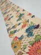 Photo1: 2Q09z50  Japanese Kimono Silk  FABRIC Flowers Light brown 82.3x6.5 (1)