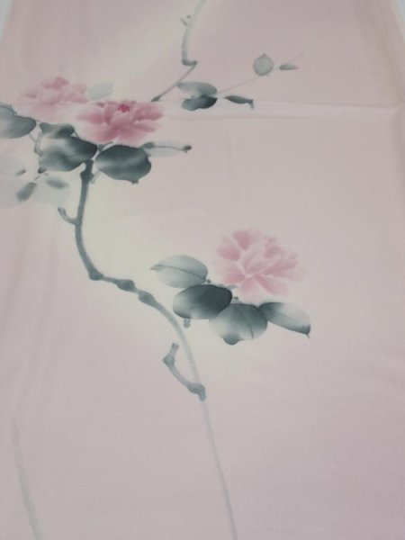 Photo1: 2Q01z60  Japanese Kimono Silk  FABRIC Flower [object Object] 44.9x14.8 (1)