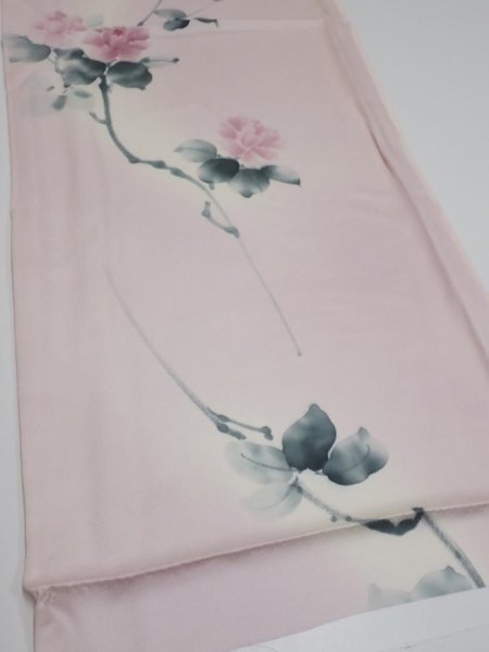 Photo2: 2Q01z60  Japanese Kimono Silk  FABRIC Flower [object Object] 44.9x14.8 (2)