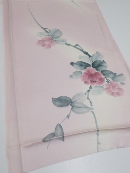 Photo2: 2Q02z60  Japanese Kimono Silk  FABRIC Flower [object Object] 45.3x14.8 (2)