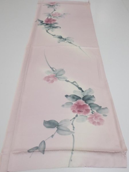 Photo10: 2Q02z60  Japanese Kimono Silk  FABRIC Flower [object Object] 45.3x14.8 (10)