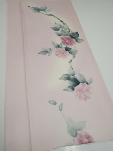 Photo2: 2Q04z80  Japanese Kimono Silk  FABRIC Flower [object Object] 61.4x14.8 (2)