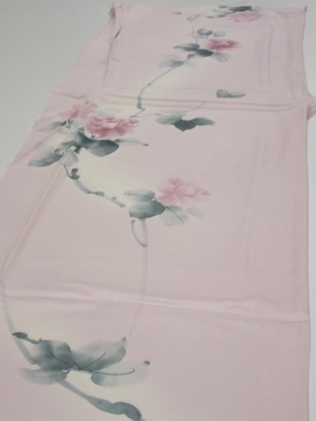 Photo3: 2Q04z80  Japanese Kimono Silk  FABRIC Flower [object Object] 61.4x14.8 (3)