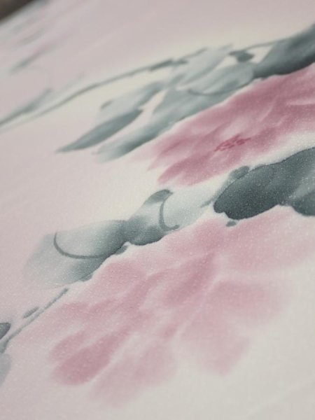 Photo4: 2Q04z80  Japanese Kimono Silk  FABRIC Flower [object Object] 61.4x14.8 (4)