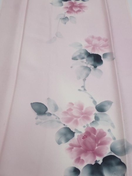 Photo1: 2Q05z80  Japanese Kimono Silk  FABRIC Flower [object Object] 65.4x14.8 (1)